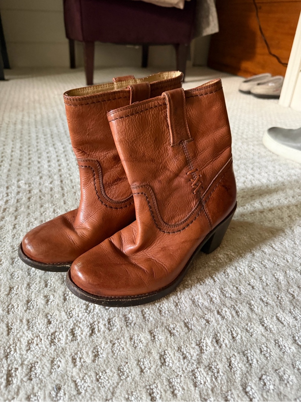 Frye Brown Leather Short Pull-On Boots